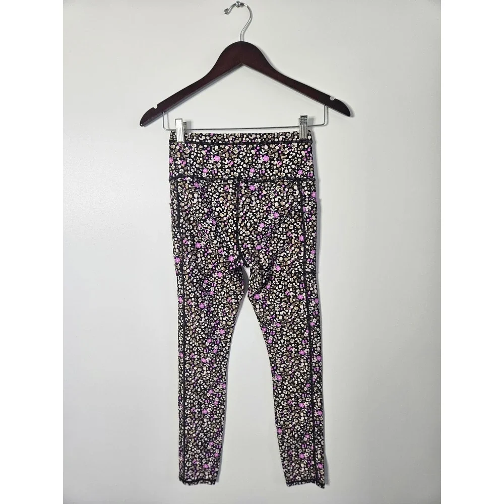 Saltwater Luxe Crossover Waistband Floral Leggings Pink Tan Black Women's Size M